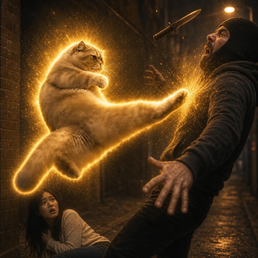 KAT disarming an attacker with a flying kick